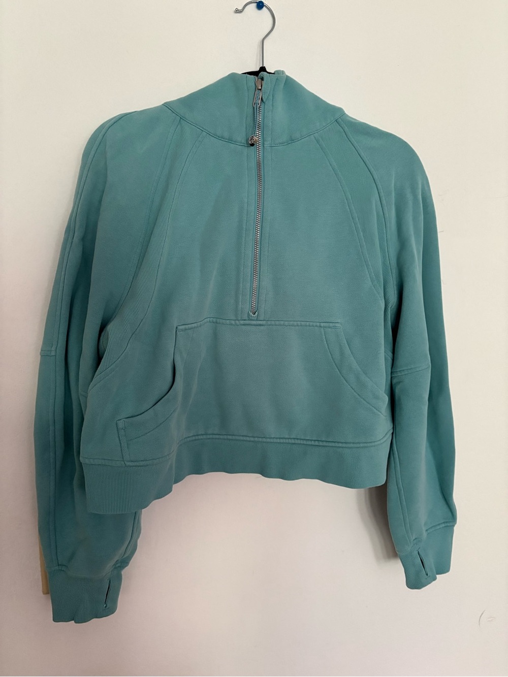 lululemon athletica Teal Scuba Zip-Neck Cropped Pullover Hoodie